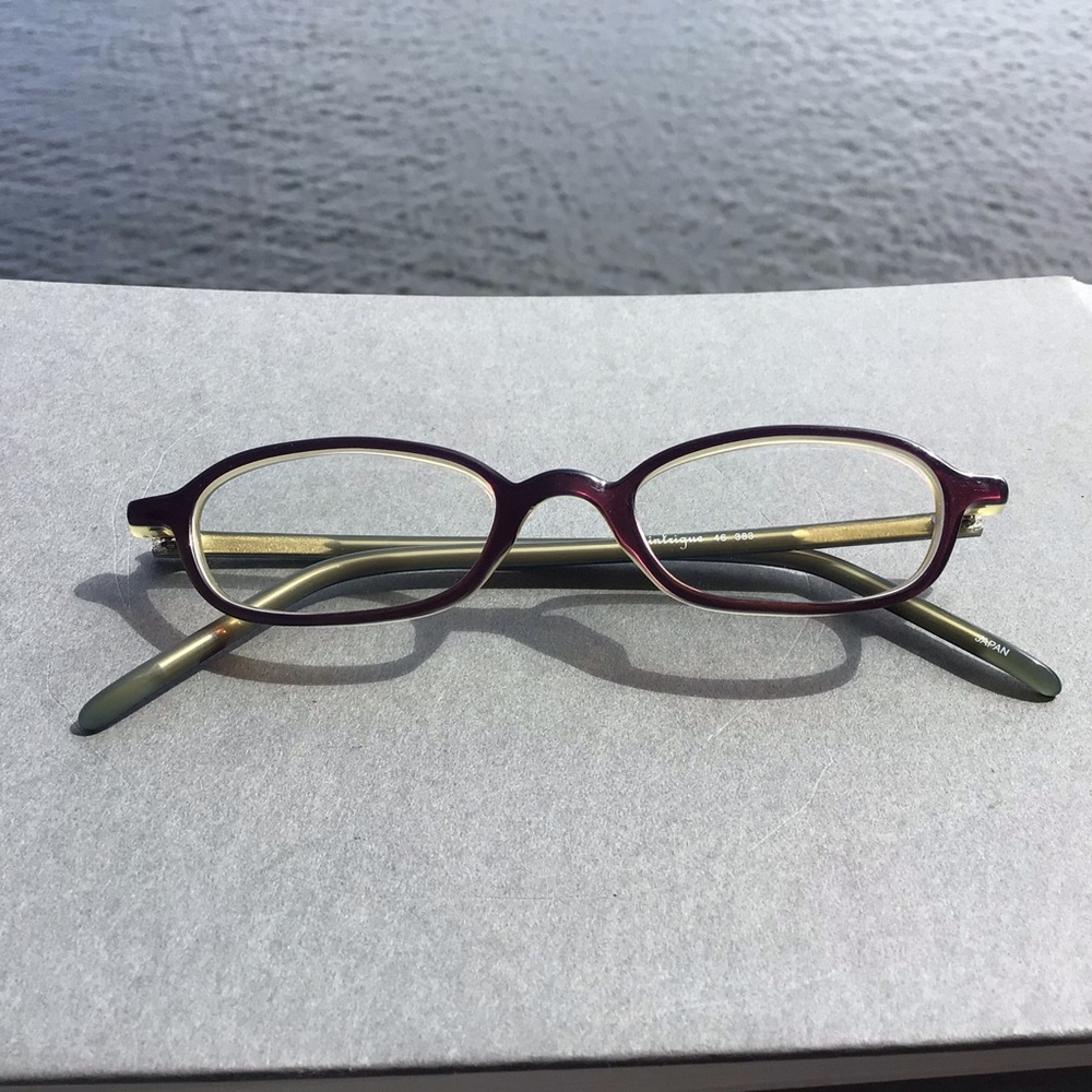 Intrigue 383 Japan Slim Oval Burgundy and Olive Eye Glasses